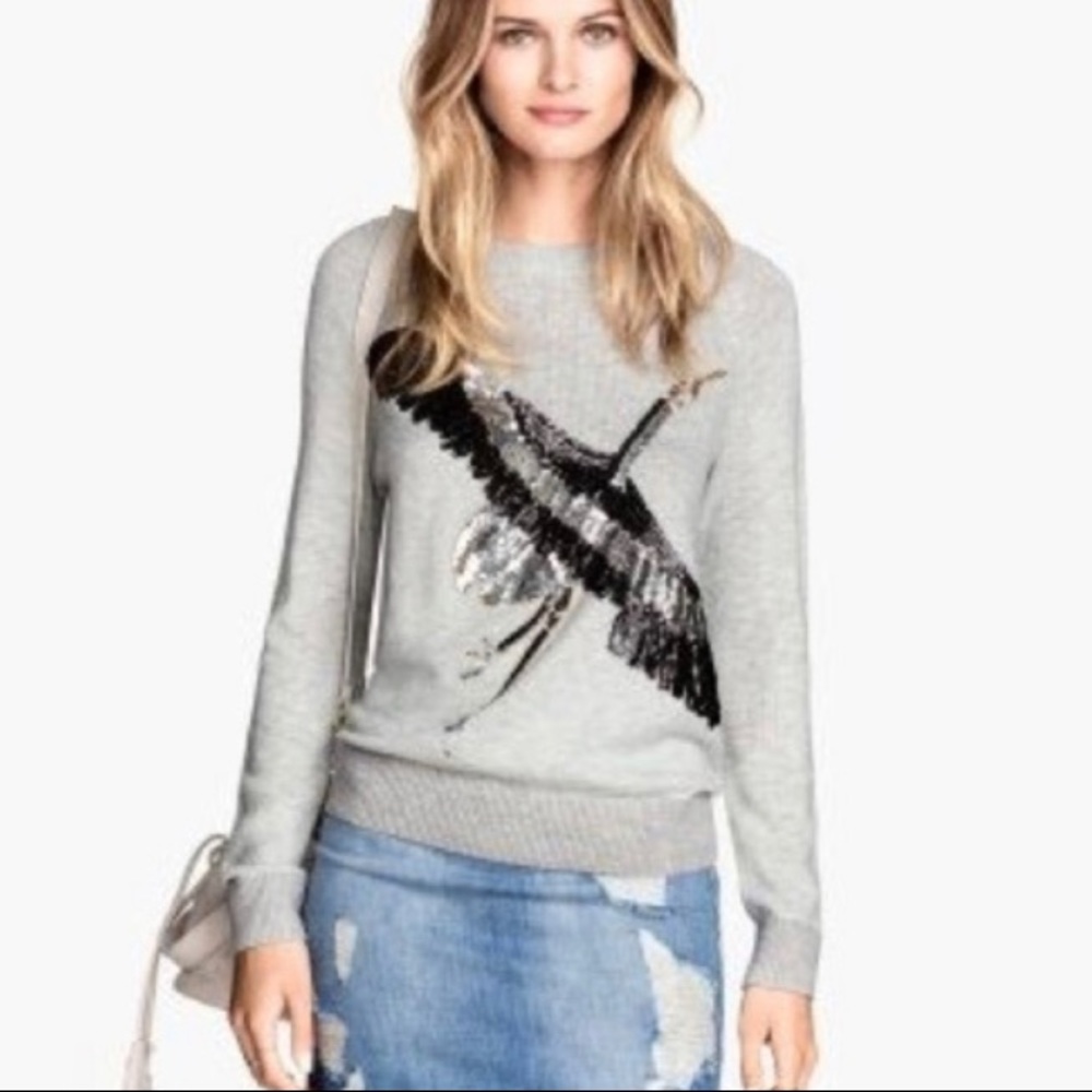 H & M sequined bird sweater